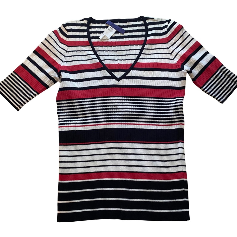 Les Copains Knit Top Womens Small Red White Navy Striped Nautical Coastal Preppy